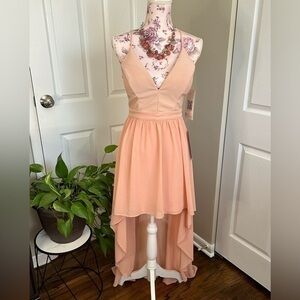 🎀Emerald Sundae High Low Peach Pink Lace & Chiffon Holiday Party Dress 5 6 S